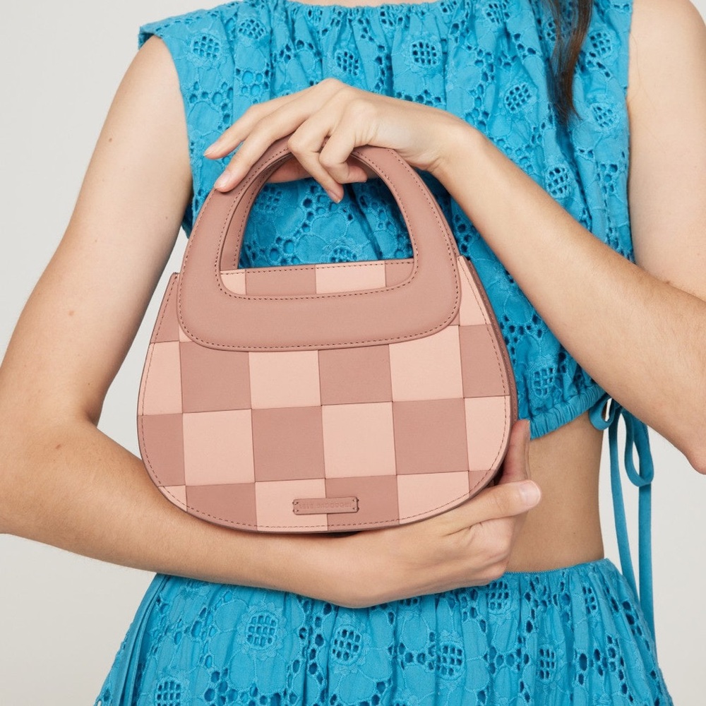 LELE SADOUGHI CARLA CHECKERED LEATHER TOP HANDLE BAG - Picture 5 of 12